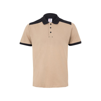 VL VELES. Two-tone stretch piqué polo shirt (200g/m²) with short sleeves, in polyester (96) and elastane (4)